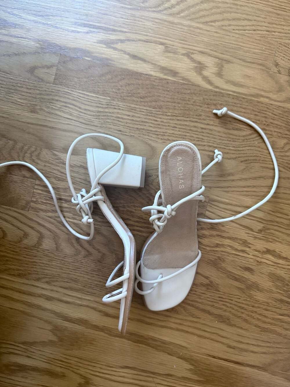 ALOHAS White Lace-Up Block Heel Sandals Size 40